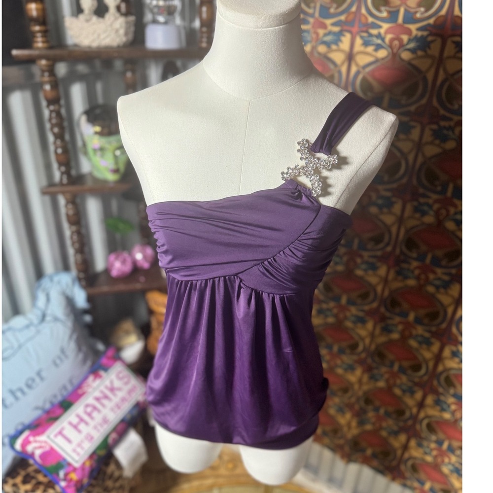 Body Central Purple One Shoulder Top‎ Rhinestone Embellished Party Blouse